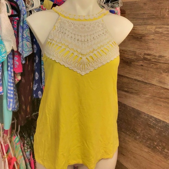 Lilly Pulitzer Yellow Tank Top with White Lace - Picture 1 of 10